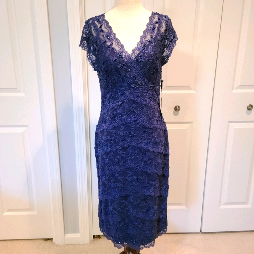 MARINA Blue Bead & Lace Dress